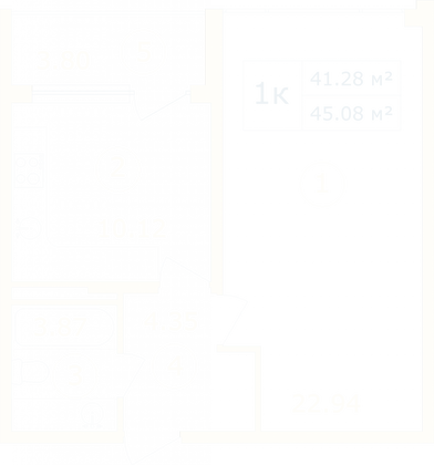 Продажа 1-комнатной квартиры 45,1 м², 10/12 этаж