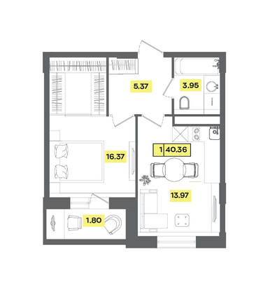 Продажа 2-комнатной квартиры 40,4 м², 5 этаж