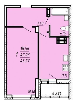 Продажа 1-комнатной квартиры 45 м², 12/25 этаж