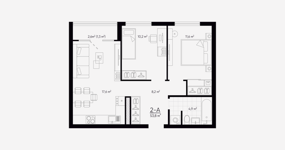 Продажа 2-комнатной квартиры 53,9 м², 12/24 этаж