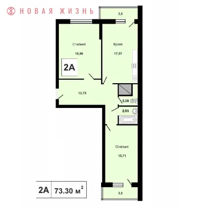 Продажа 2-комнатной квартиры 73 м², 2/24 этаж