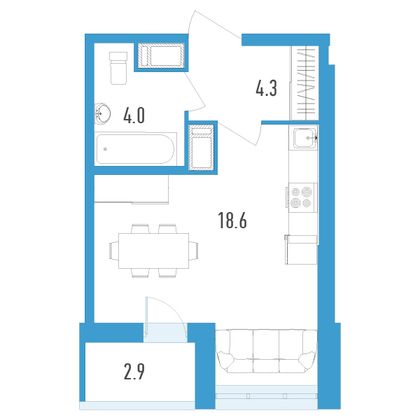 Продажа квартиры-студии 28,4 м², 4/18 этаж