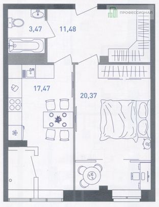 Продажа 1-комнатной квартиры 54,2 м², 6/7 этаж