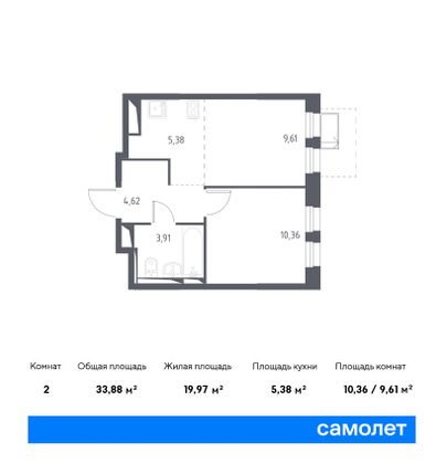 33,9 м², 1-комн. квартира, 2/17 этаж