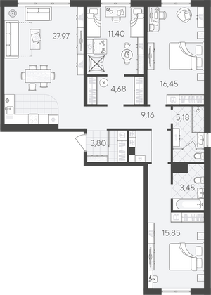 98,6 м², 3-комн. квартира, 4/17 этаж