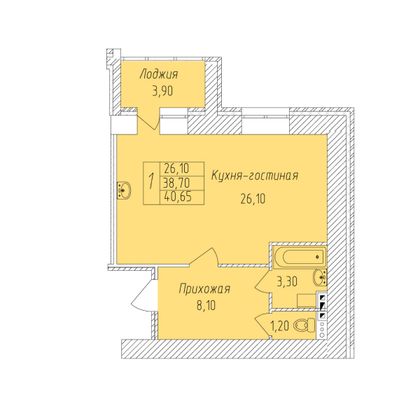 Продажа 1-комнатной квартиры 40,7 м², 1 этаж