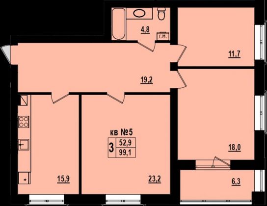 Продажа 3-комнатной квартиры 99 м², 2/4 этаж