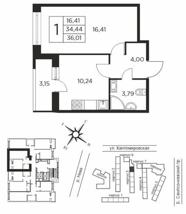 34,4 м², 1-комн. квартира, 7/12 этаж