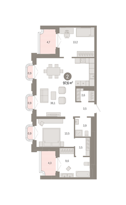 Продажа 2-комнатной квартиры 97,6 м², 7/9 этаж