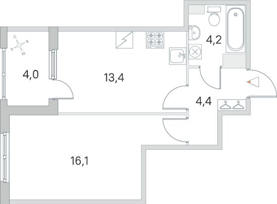 Продажа 1-комнатной квартиры 40,1 м², 2/5 этаж
