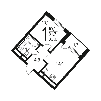 33 м², 1-комн. квартира, 5/12 этаж