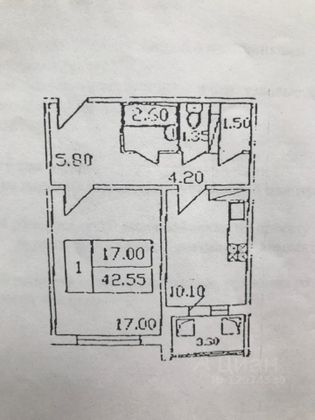 Продажа 1-комнатной квартиры 42,6 м², 4/17 этаж