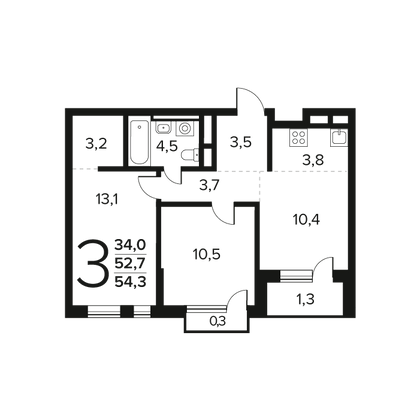 Продажа 3-комнатной квартиры 54,3 м², 14/14 этаж