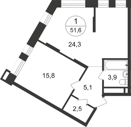 Продажа 1-комнатной квартиры 51,6 м², 9/20 этаж