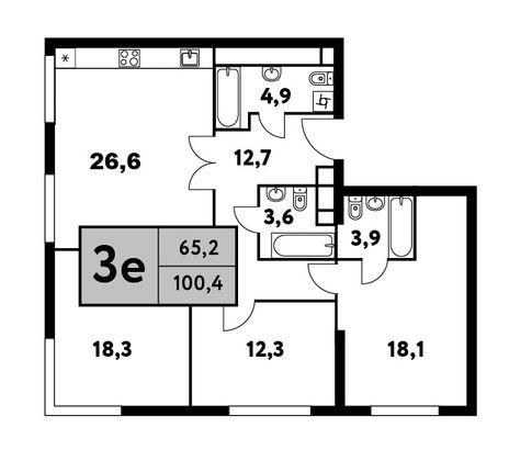 100,4 м², 4-комн. квартира, 26/35 этаж