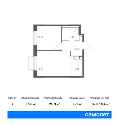 37,9 м², 2-комн. квартира, 17/17 этаж