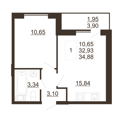 34,9 м², 1-комн. квартира, 10/11 этаж