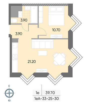 Продажа 1-комнатной квартиры 39,7 м², 27/30 этаж