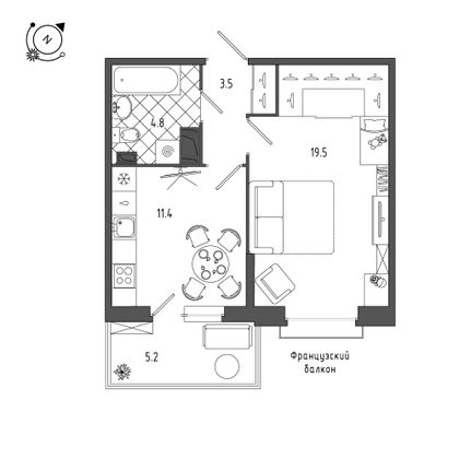 41 м², 1-комн. квартира, 5/8 этаж