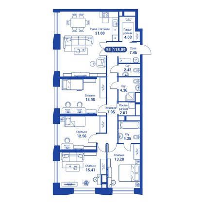 118,9 м², 5-комн. квартира, 11/24 этаж