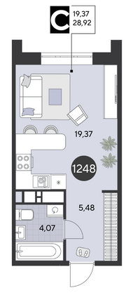 Продажа квартиры-студии 28,9 м², 18/21 этаж