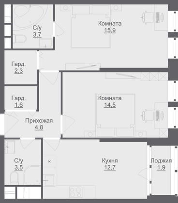 Продажа 2-комнатной квартиры 60 м², 12/17 этаж