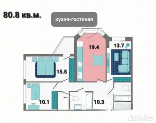 Продажа 4-комнатной квартиры 80,3 м², 1/17 этаж