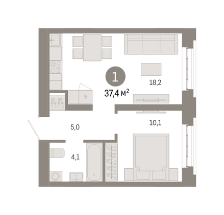 Продажа 1-комнатной квартиры 37,4 м², 2/7 этаж