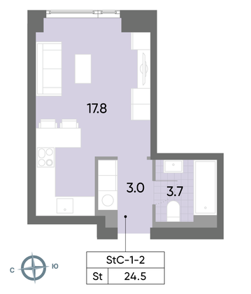 Продажа квартиры-студии 24,5 м², 2/52 этаж