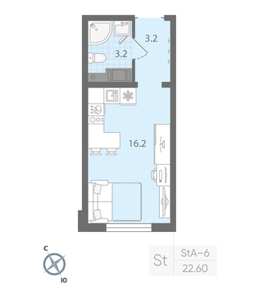 Продажа квартиры-студии 22,6 м², 20/20 этаж