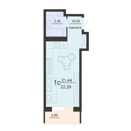 Продажа 1-комнатной квартиры 22,3 м², 9/20 этаж