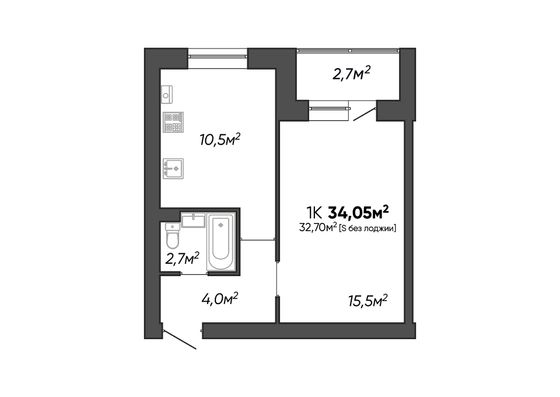 Продажа 1-комнатной квартиры 34 м², 3/3 этаж
