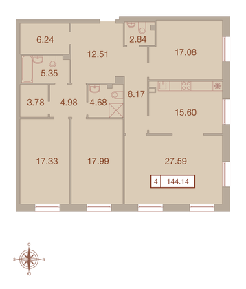 Продажа 4-комнатной квартиры 144,1 м², 3/9 этаж