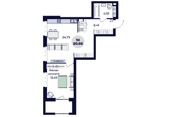 Продажа 1-комнатной квартиры 50,7 м², 25/25 этаж