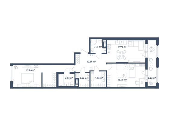 89,4 м², 2-комн. квартира, 9/11 этаж