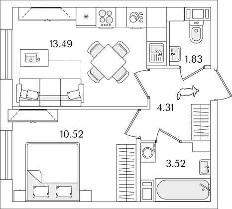 33,7 м², 1-комн. квартира, 2/9 этаж