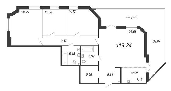 Продажа 4-комнатной квартиры 128,9 м², 2/12 этаж