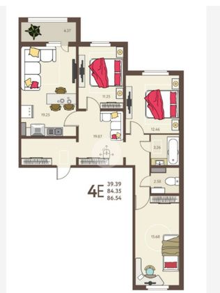 Продажа 3-комнатной квартиры 86,5 м², 2/18 этаж
