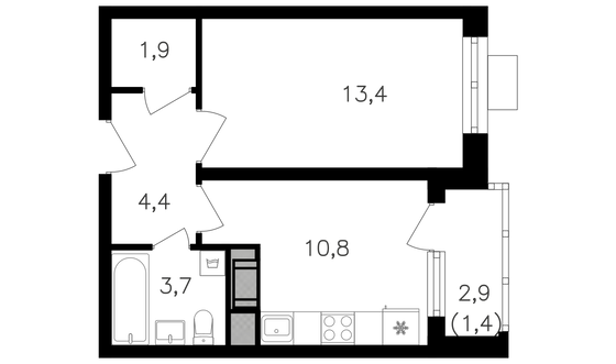 Продажа 1-комнатной квартиры 36,3 м², 21/25 этаж