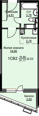 Продажа квартиры-студии 32,2 м², 15/17 этаж