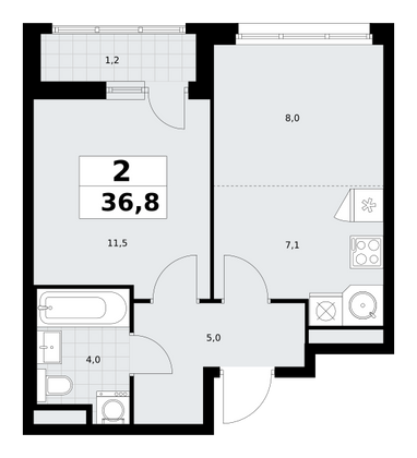 36,8 м², 2-комн. квартира, 9/9 этаж