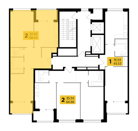 Продажа 2-комнатной квартиры 68,4 м², 20/21 этаж
