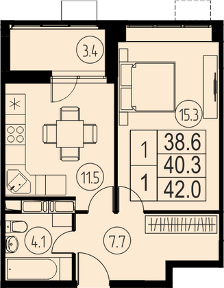 40,3 м², 1-комн. квартира, 10/17 этаж