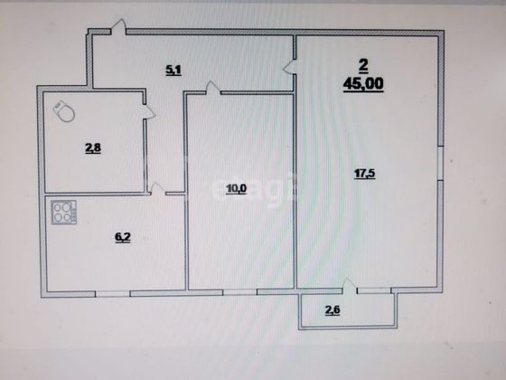 Продажа 2-комнатной квартиры 45 м², 2/4 этаж