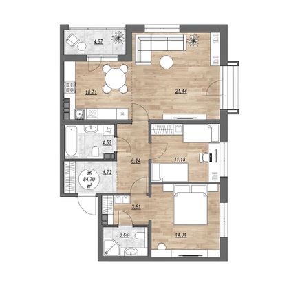 Продажа 3-комнатной квартиры 89,1 м², 4/10 этаж