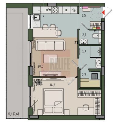 Продажа 1-комнатной квартиры 54,1 м², 5/10 этаж