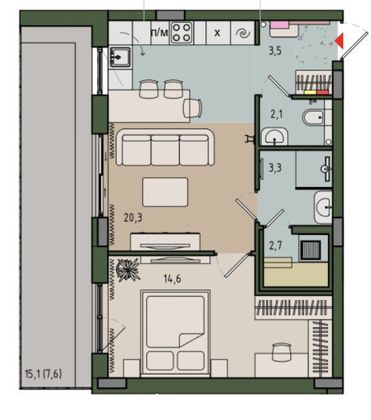 Продажа 1-комнатной квартиры 54,1 м², 5/10 этаж