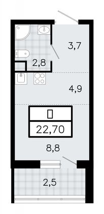 22,7 м², студия, 9/12 этаж