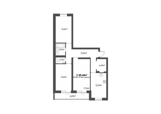 Продажа 3-комнатной квартиры 83,7 м², 1/9 этаж
