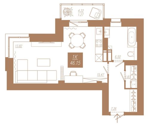 Продажа 1-комнатной квартиры 46,2 м², 14/23 этаж